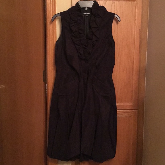black dress with ruffle collar